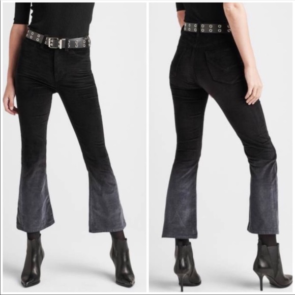 Hudson Los Angeles Flare Crop Black Ombré Velvet Pants Size 32 - Picture 12 of 14